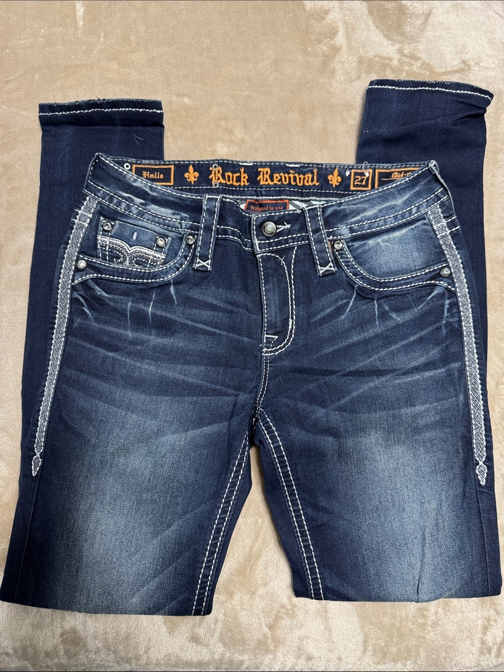 Rock Revival Dark Blue Embellished Skinny Jeans
